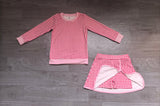 Long sleeves hot pink plaid top skirt girls active wear set