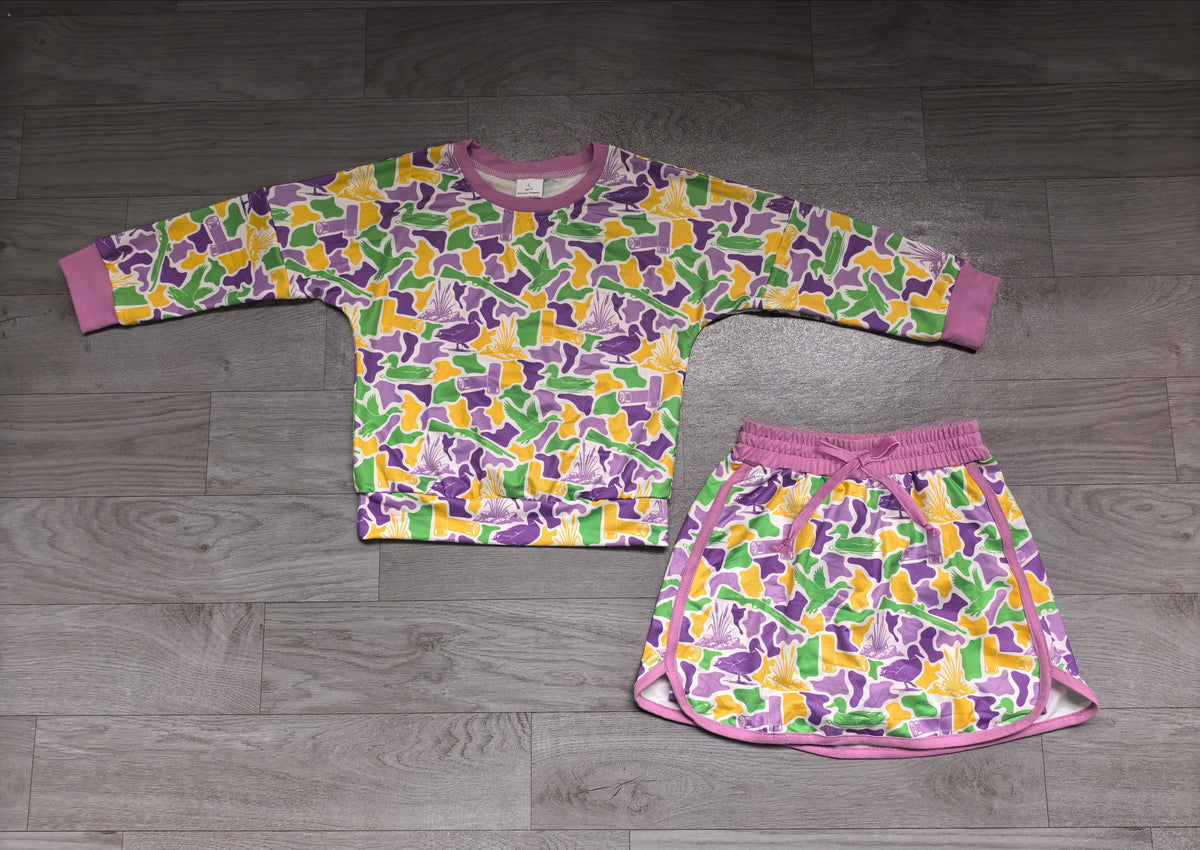 Camo duck top skirt girls Mardi Gras outfits