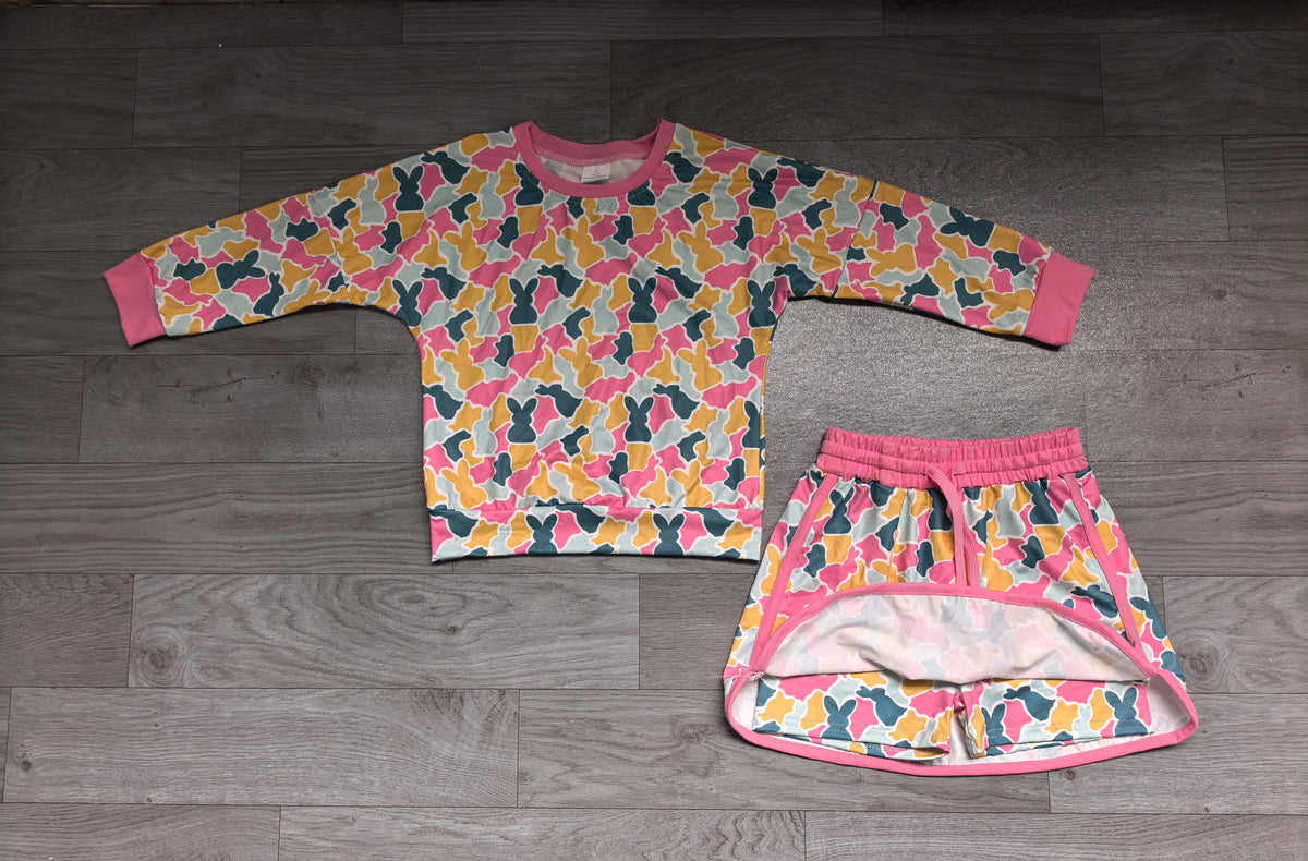 Rabbit camo top skirt kids girls Easter outfits