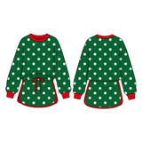 Long sleeves green polka dots girls Christmas skirt set