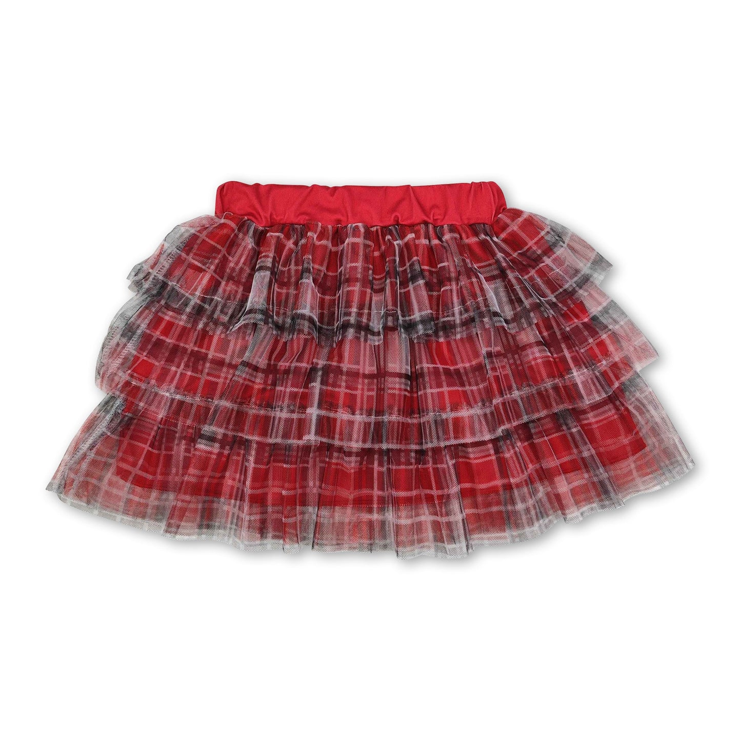 Red plaid ruffle kids girls tulle Christmas skirt