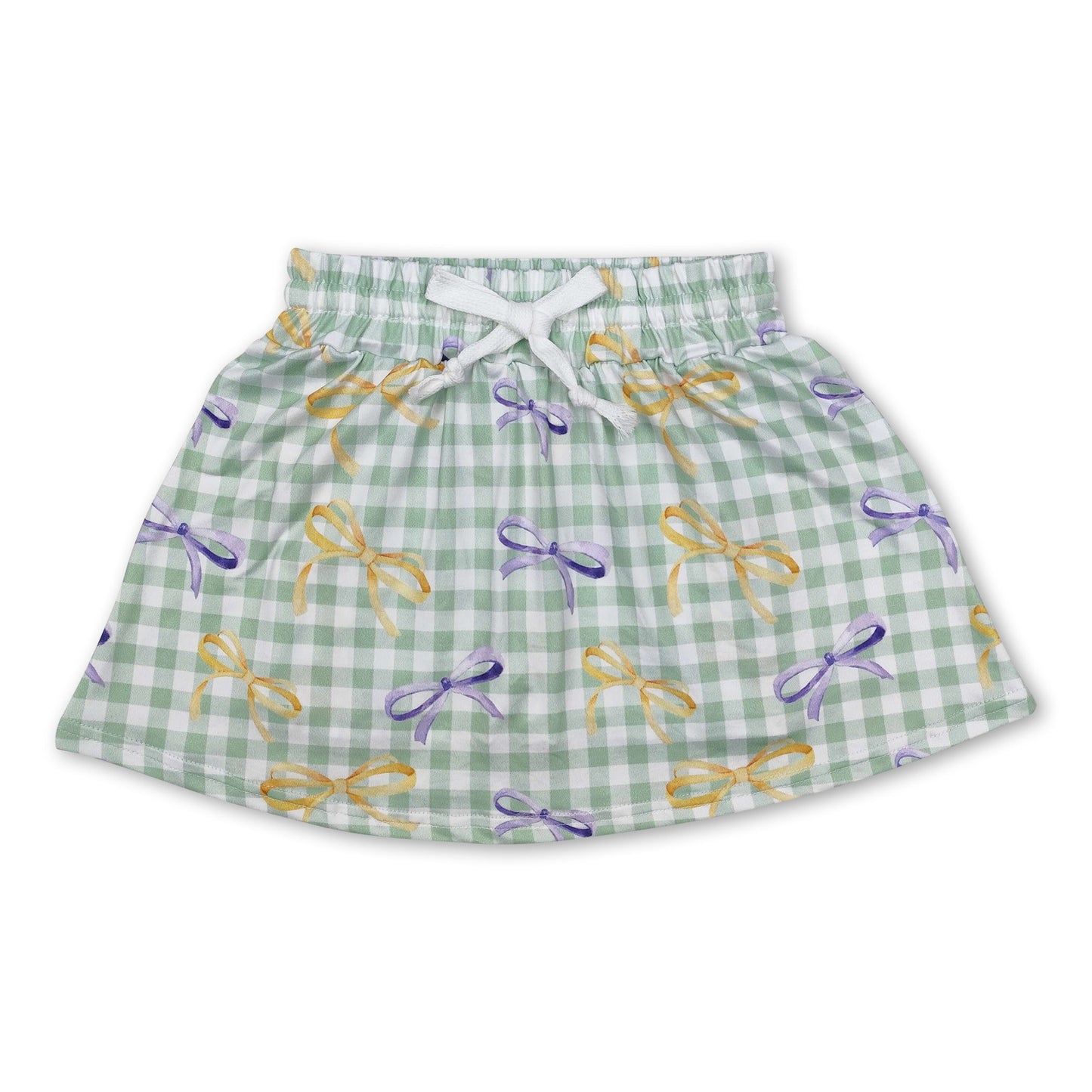 Yellow purple bow green plaid girls mardi gras skirt