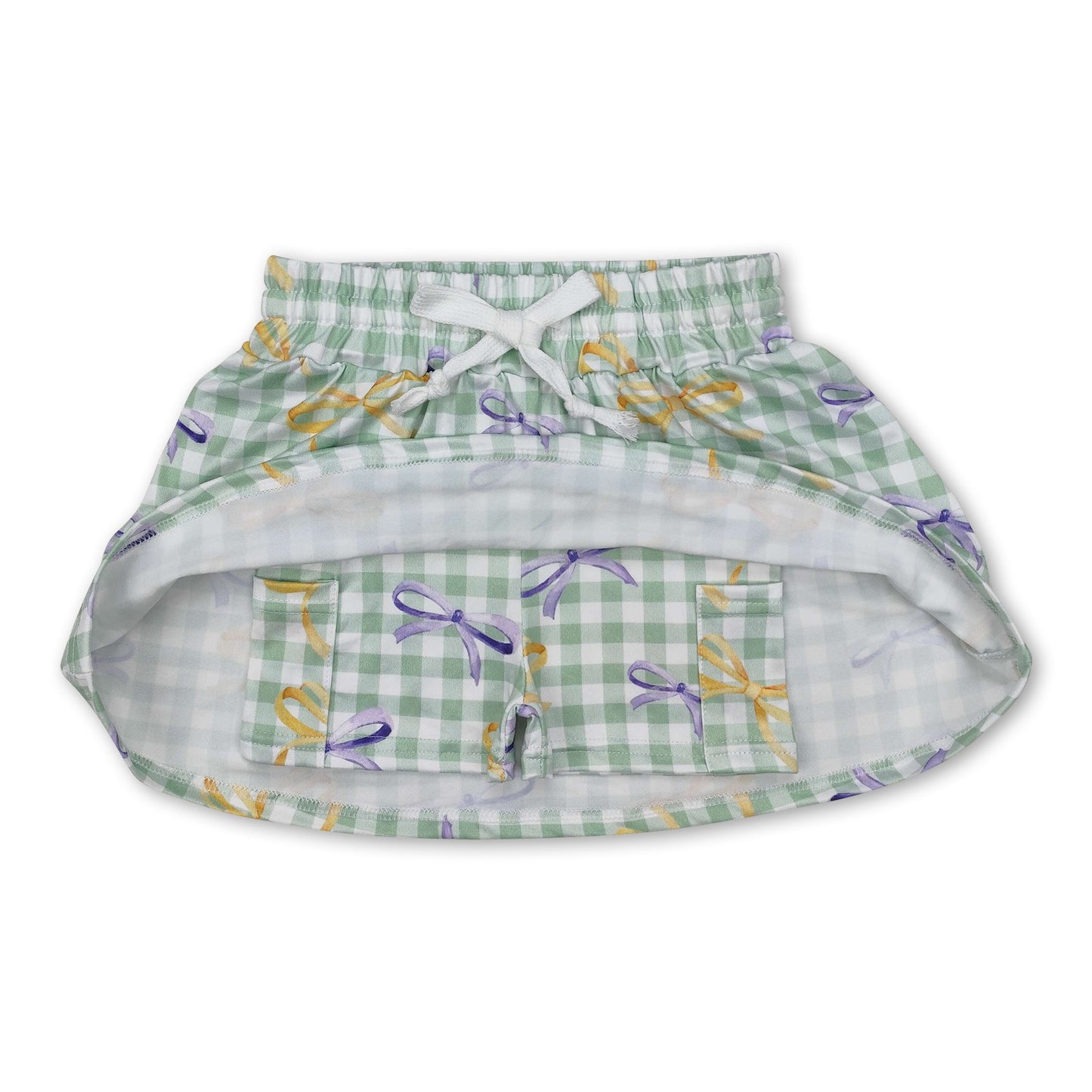 Yellow purple bow green plaid girls mardi gras skirt