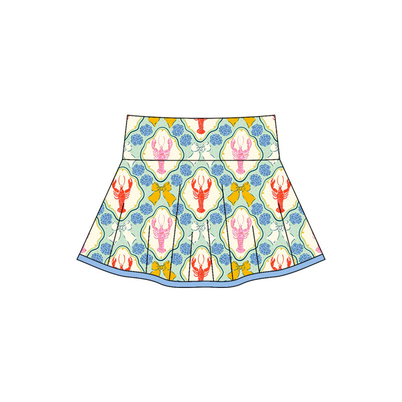 Colorful bow crawfish kids girls activewear skirt
