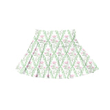 Green pink floral kids girls summer activewear pleated skorts