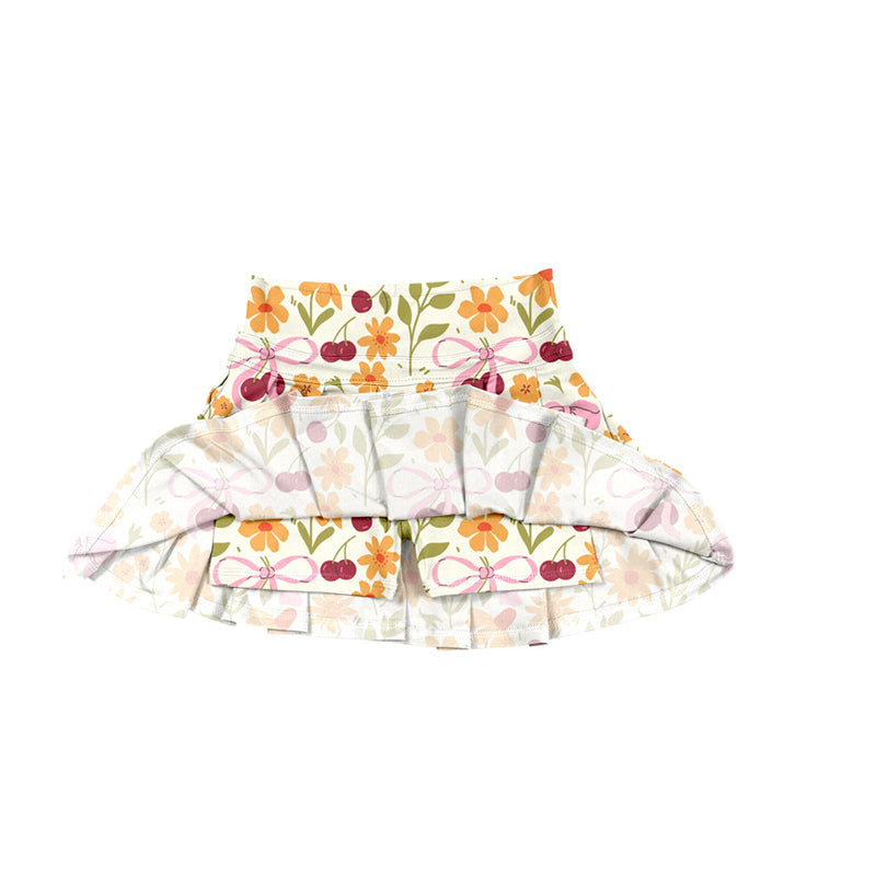 Cherry bow floral kids girls summer activewear pleated skorts