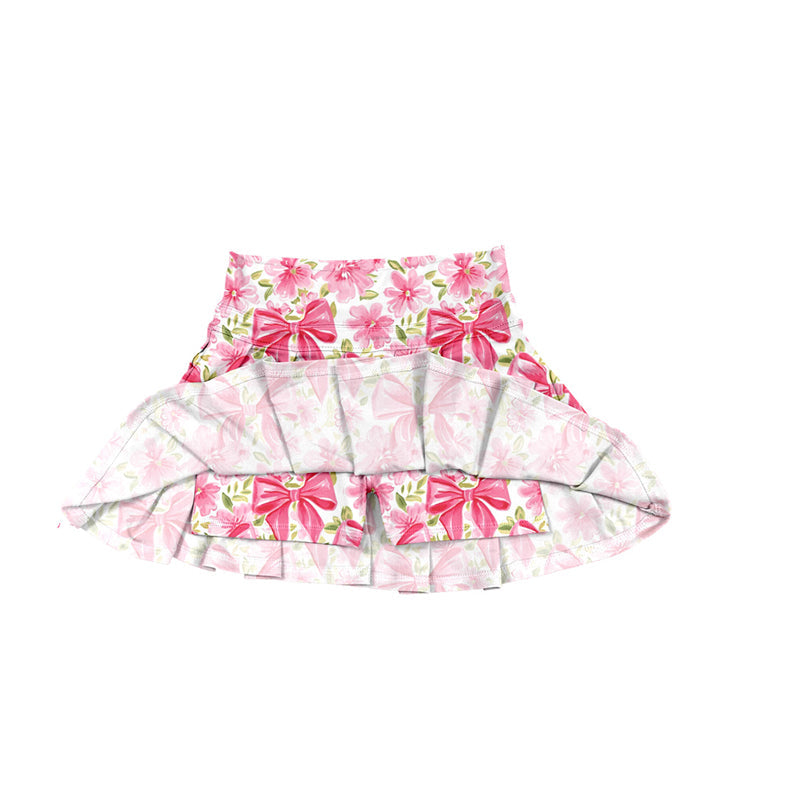 Floral pink bows girls summer activewear pleated skorts