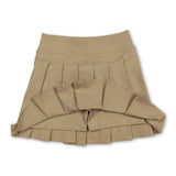 Khaki high waist kids girls summer activewear pleated skorts