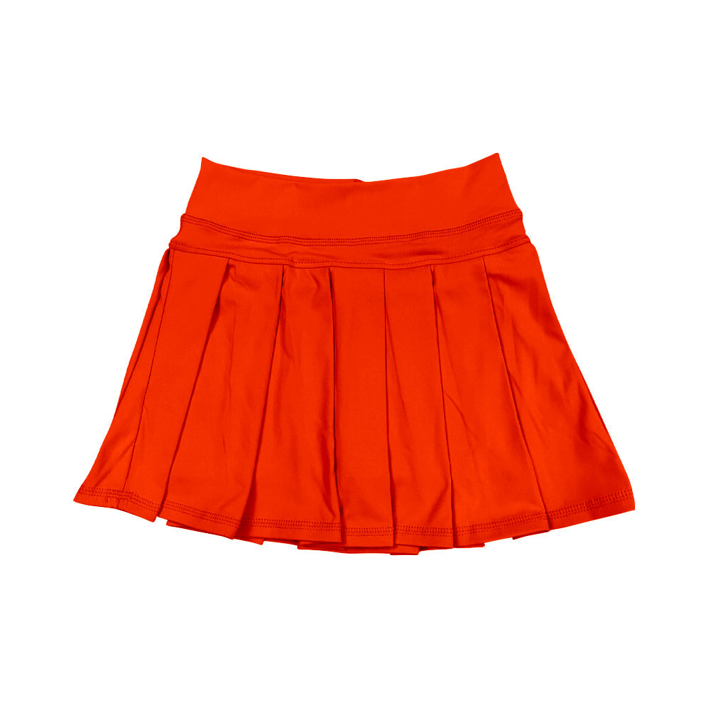 Orange high waist kids girls summer activewear pleated skorts