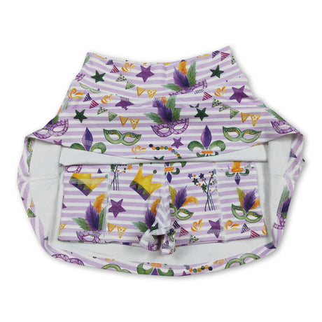 High waist stripe crown girls Mardi Gras activewear skirt