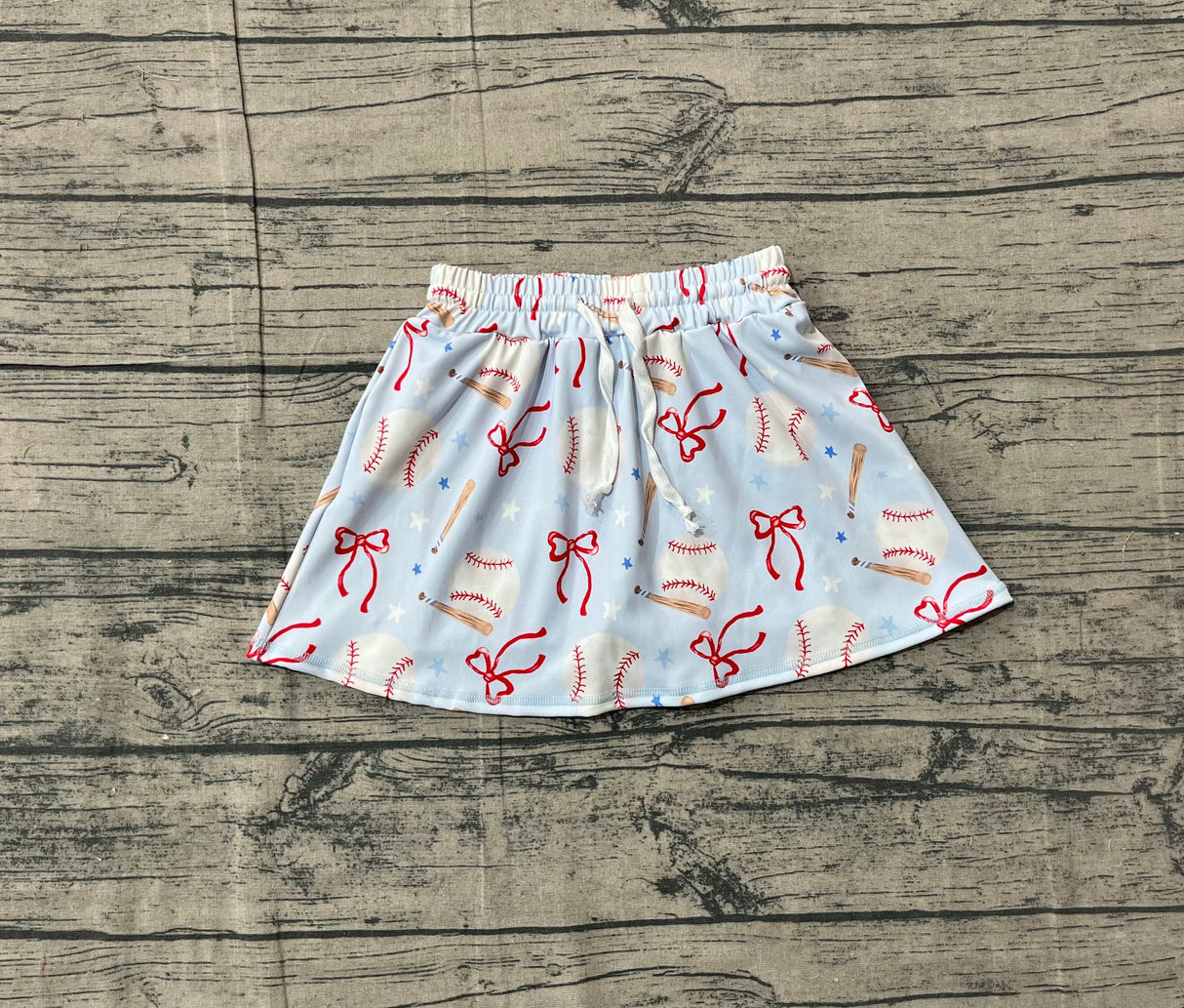 Light blue baseball bow kids girls active skirt