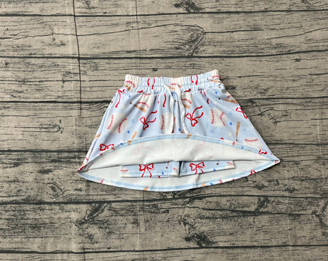Light blue baseball bow kids girls active skirt