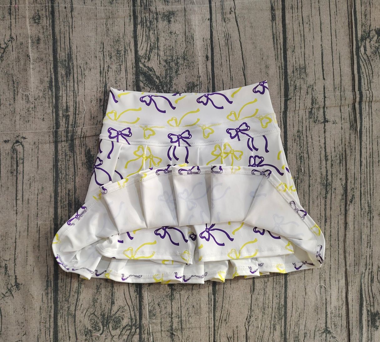 Purple yellow bow kids girls Mardi Gras pleated skirt