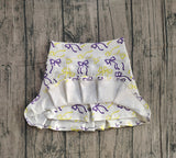 Purple yellow bow kids girls Mardi Gras pleated skirt