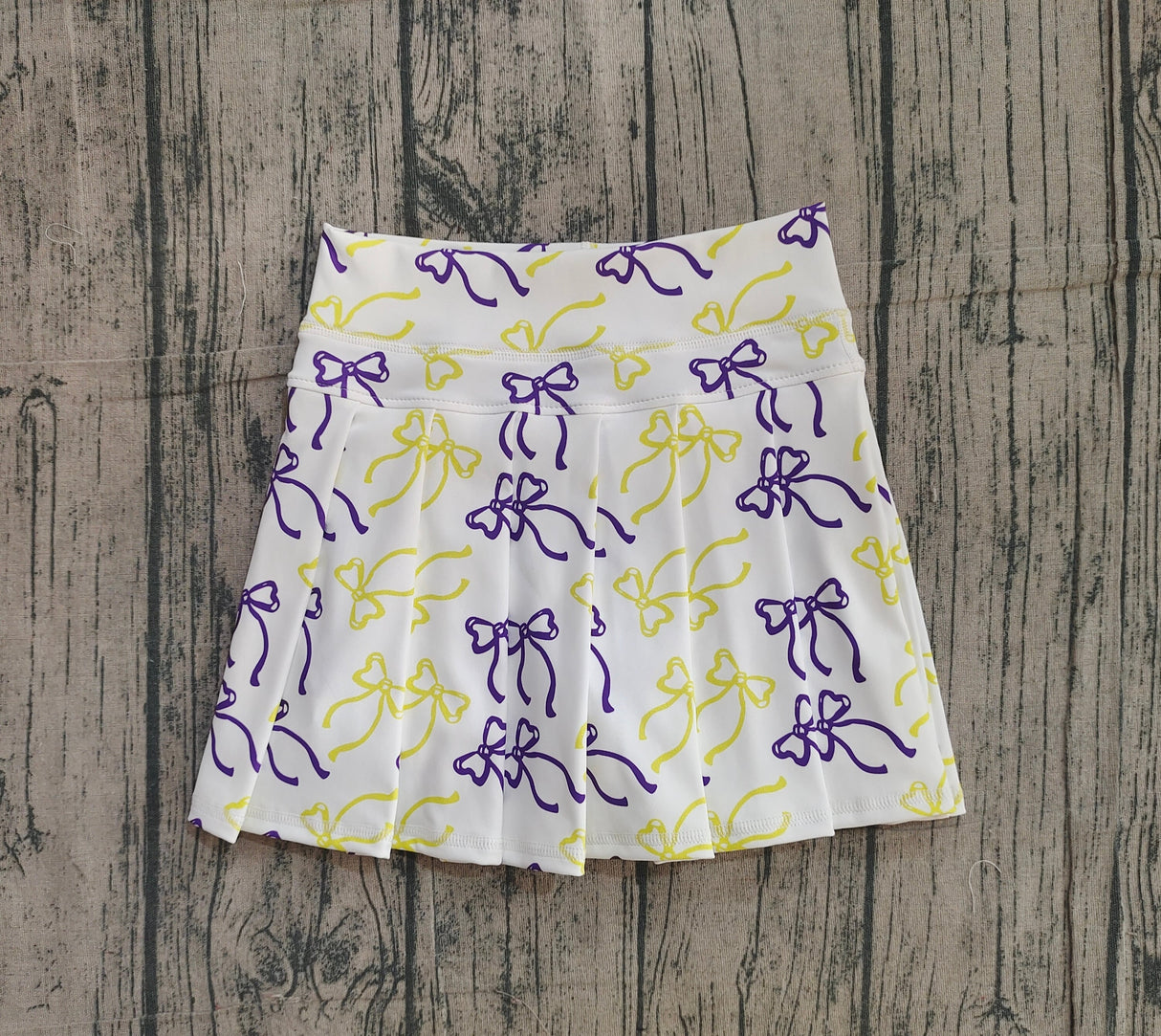 Purple yellow bow kids girls Mardi Gras pleated skirt