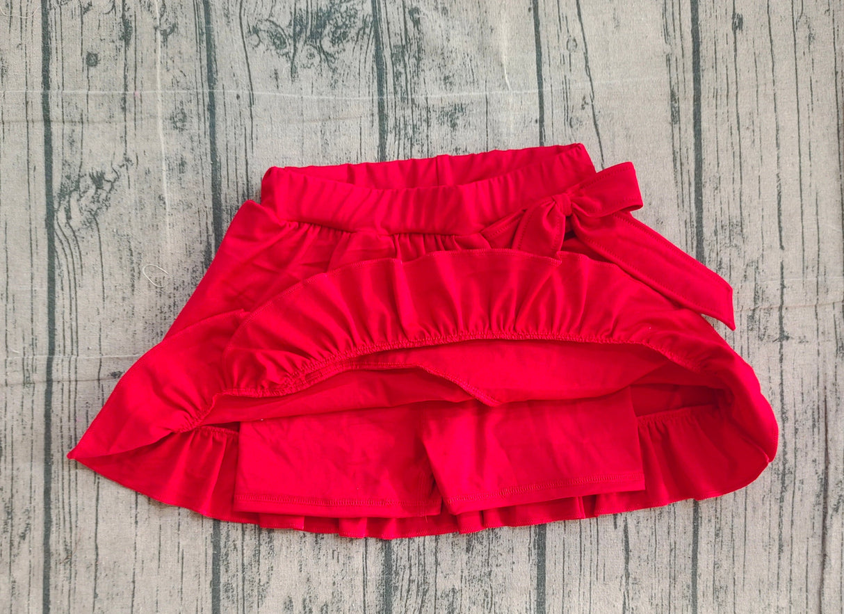 Red bow ruffle kids girls summer active yoga skirt