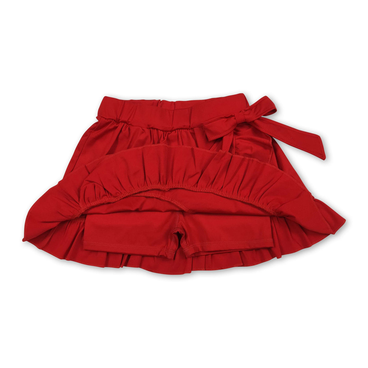 Red bow ruffle kids girls summer active yoga skirt
