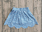 Blue floral elastic waist scallop kids girls skirts