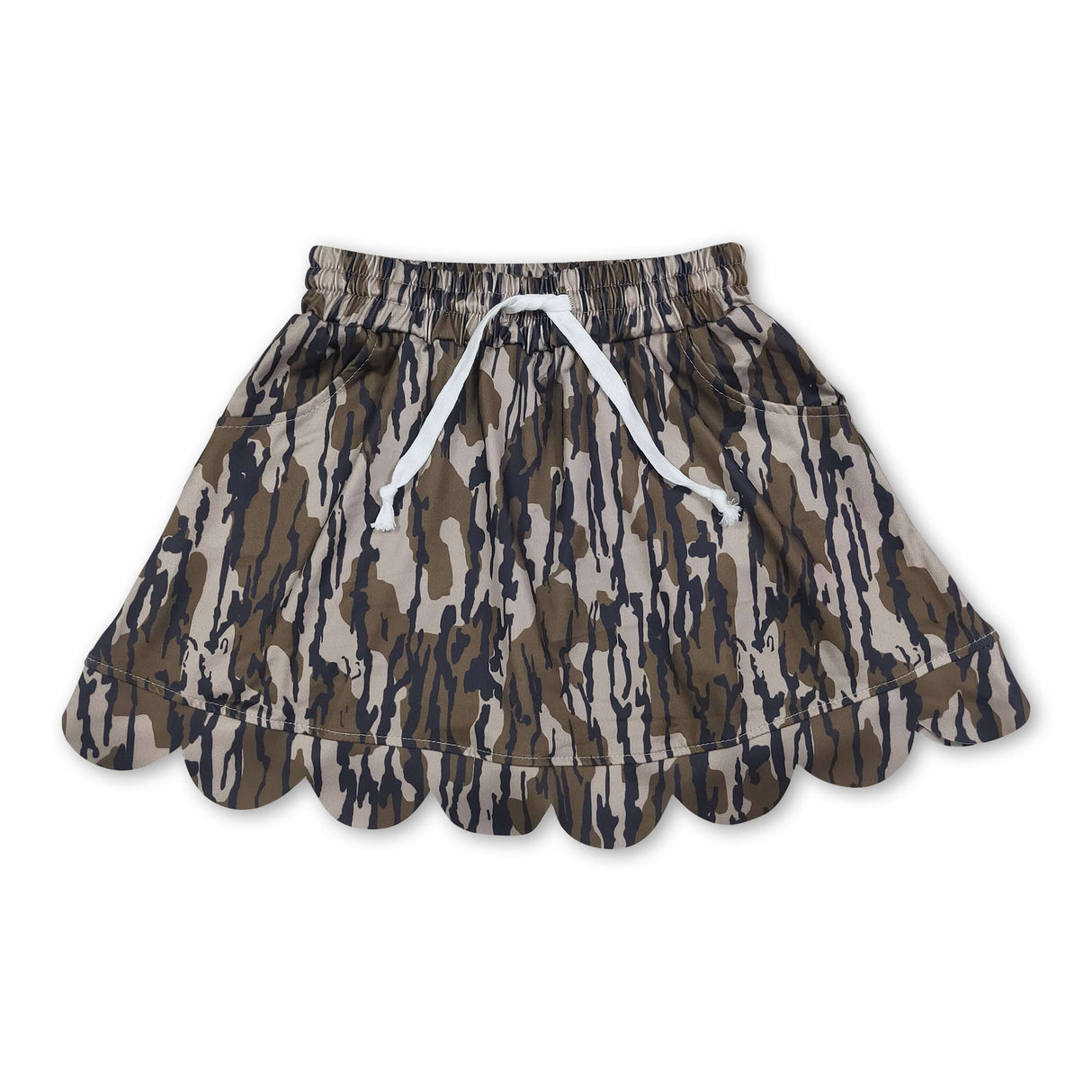 Olive camo pocket scallop kids girls skirt