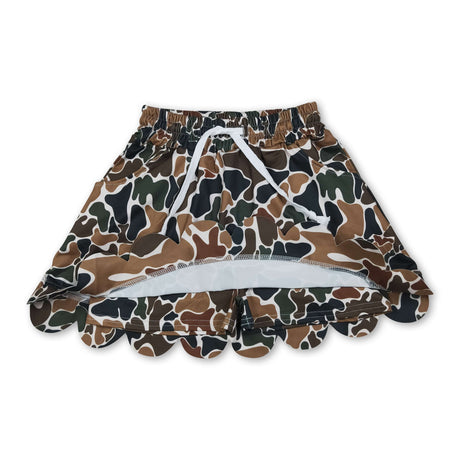 Brown camo pocket scallop kids girls skirt