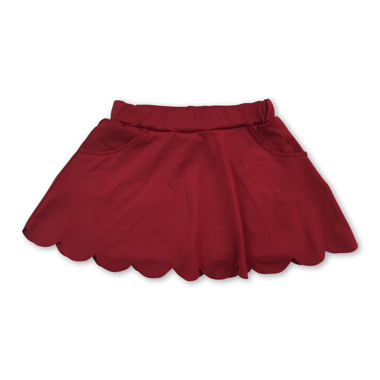 Maroon pockets scallop kids girls summer active wear skirt
