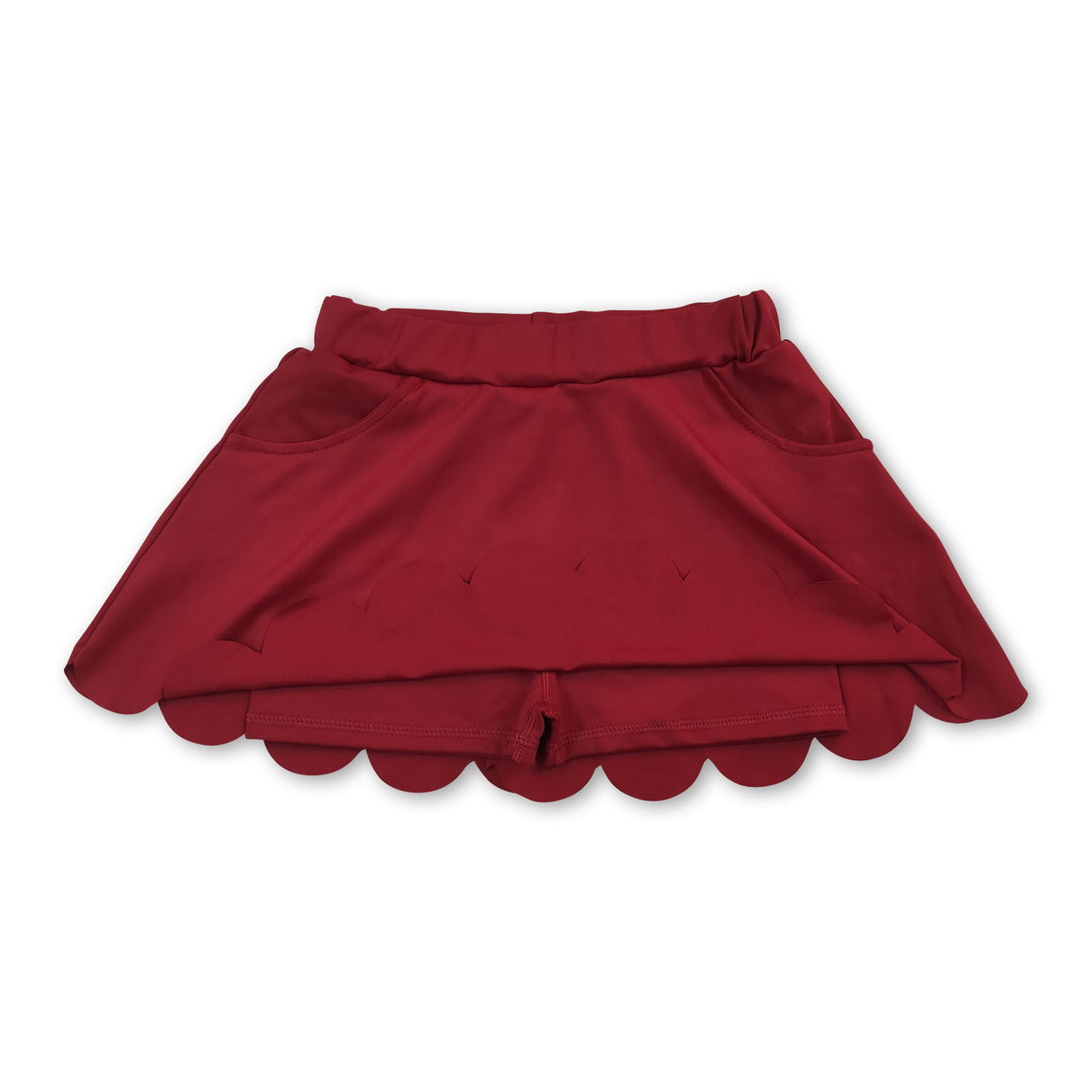 Maroon pockets scallop kids girls summer active wear skirt