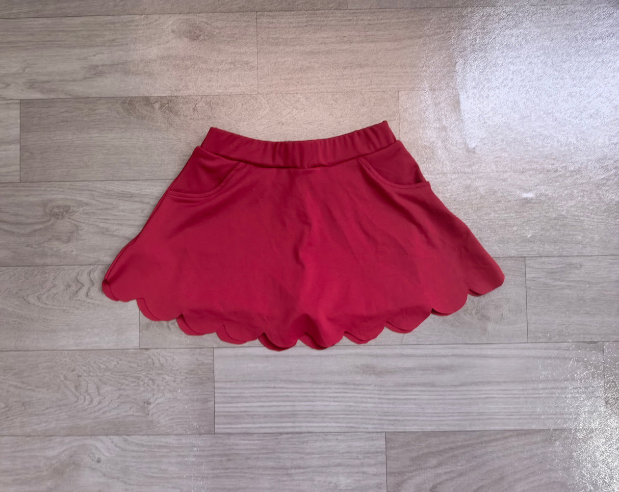 Maroon pockets scallop kids girls summer active wear skirt