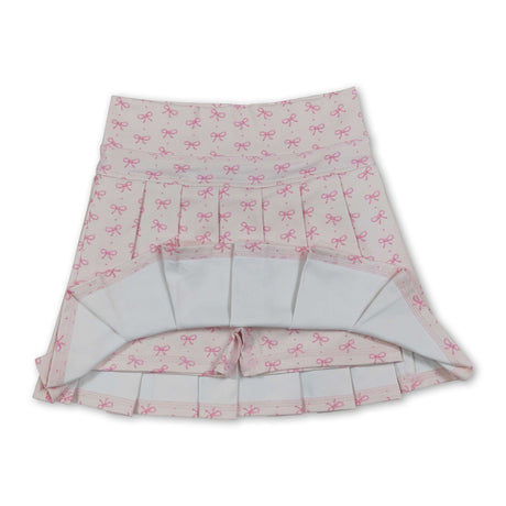 Pink bow kids girls summer active pleated skirt