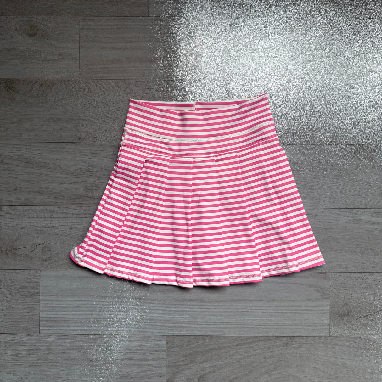 Pink stripe kids girls summer active pleated skirt