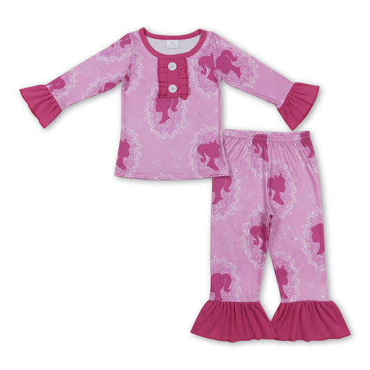 Long sleeves pink party girls pajamas