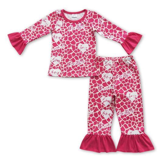 Hot pink heart long sleeves girls party pajamas