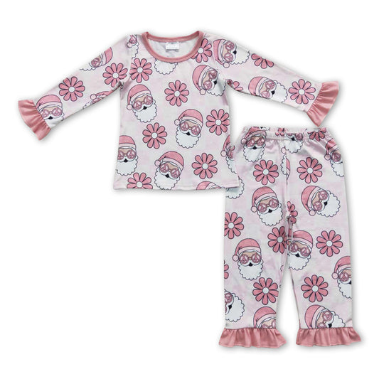 Pink floral groovy santa kids girls Christmas pajamas