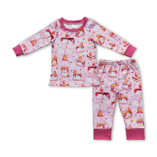 Pink cake long sleeves baby girls pajamas