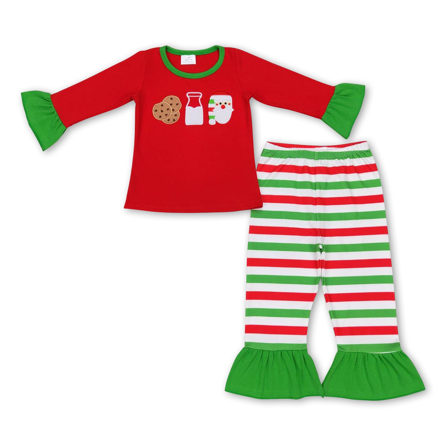 Cookie milk santa red top stripe pants girls Christmas pajamas – Yawoo ...