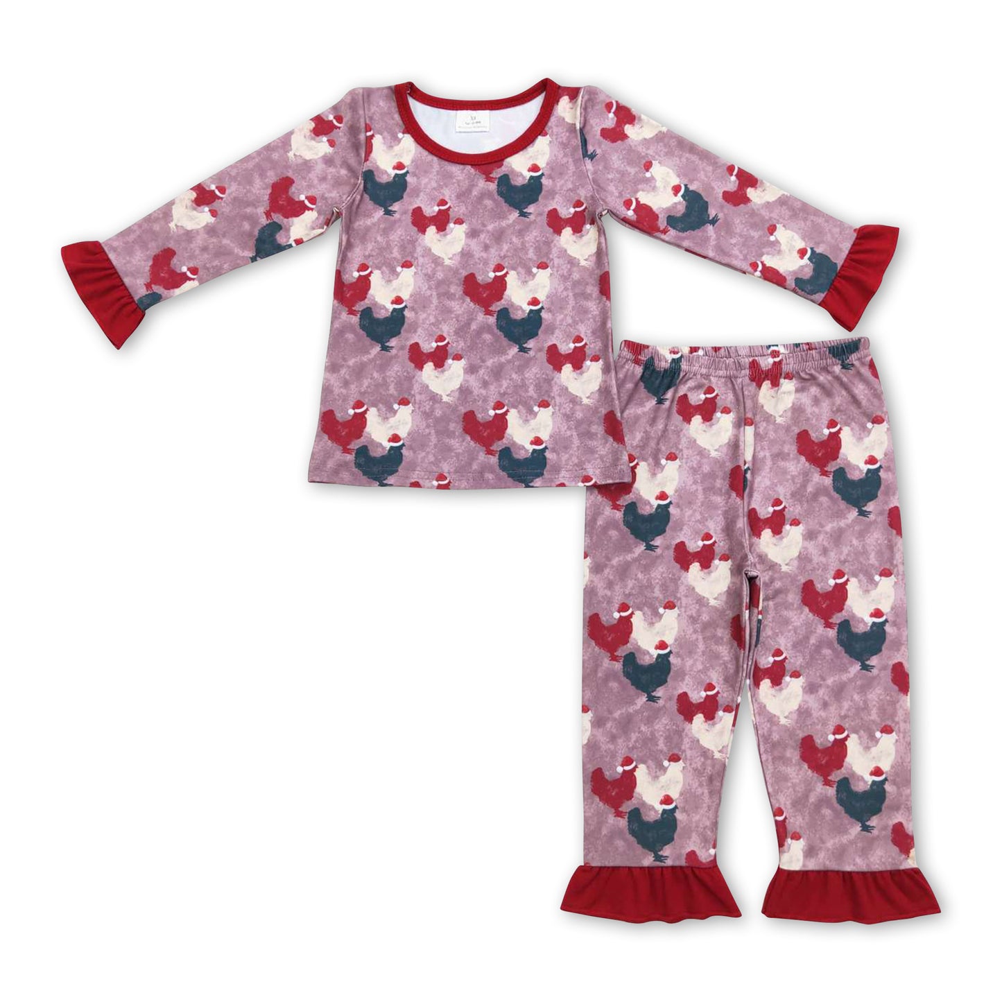 Christmas hat chicken ruffle long sleeves girls pajamas