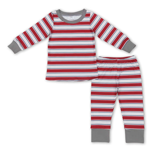 Grey red stripe long sleeves girls Christmas pajamas