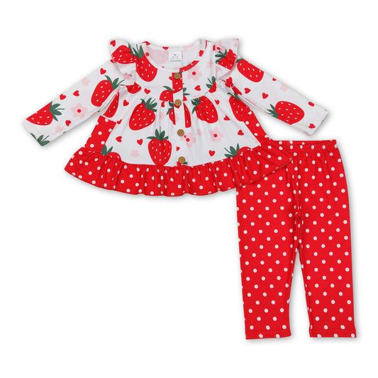 Strawberry heart tunic polka dots leggings girls clothes