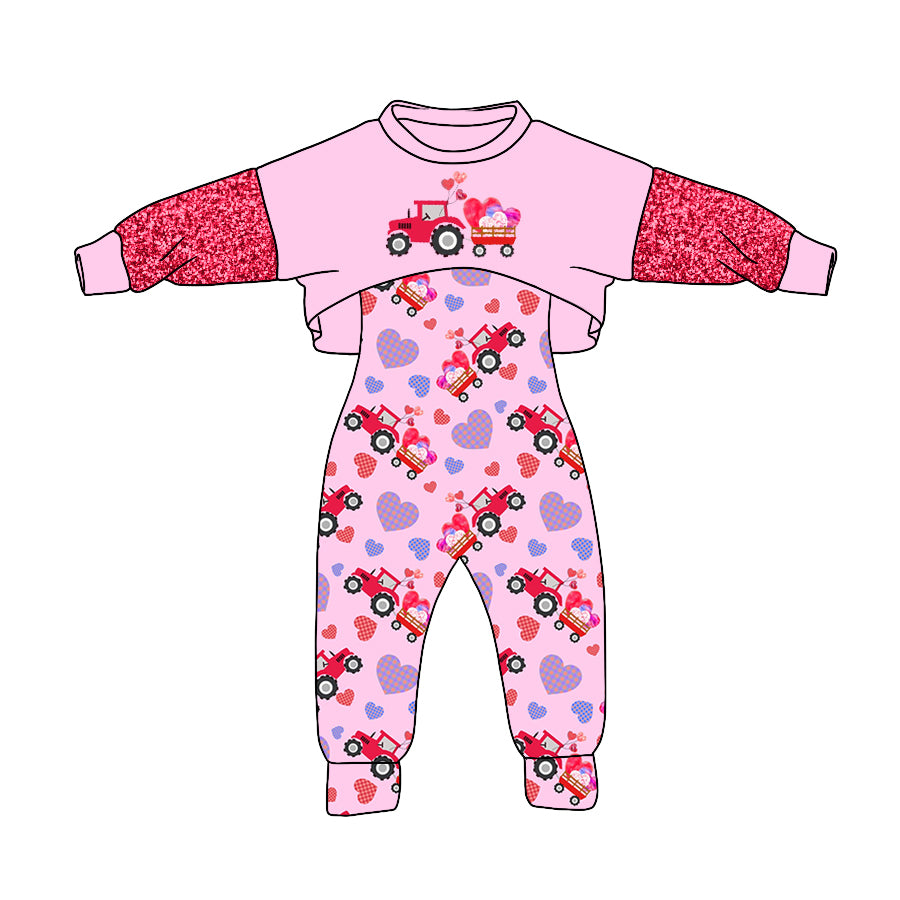 Pink heart truck top jumpsuit girls valentine's outfits