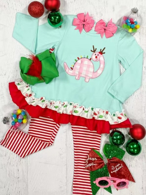 Long sleeves dinosaur top leggings girls Christmas clothes