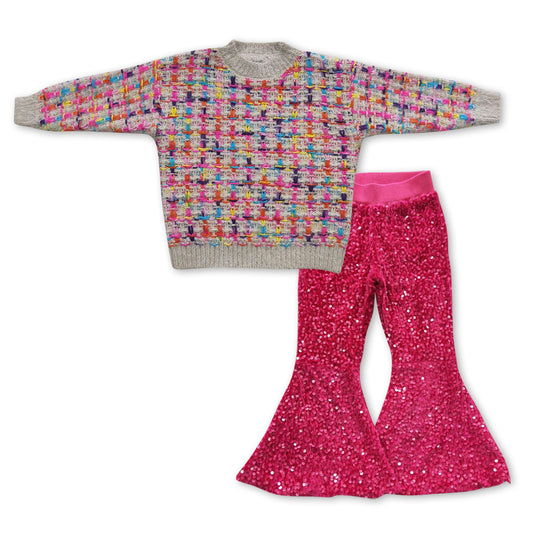 Colorful sweater sequin pants girls winter outfits