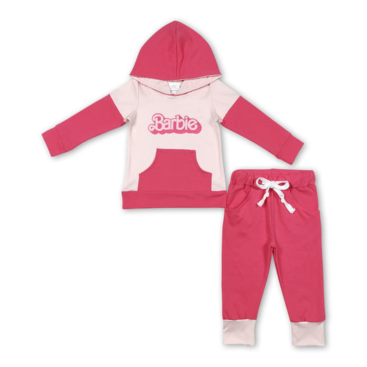Hot pink solid hoodie set party girls clothing