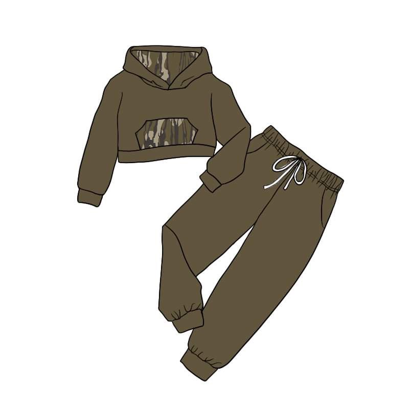 Olive cotton hoodie pants hunting kids outfits