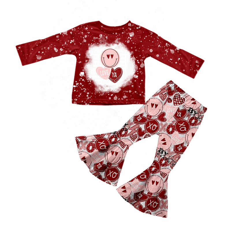 Smile love heart top bell bottom pants girls valentines set