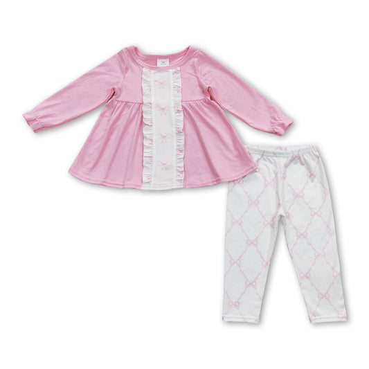 Pink bow tunic leggings girls clothing set