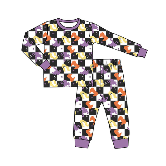Long sleeves plaid witches girls Halloween pajamas