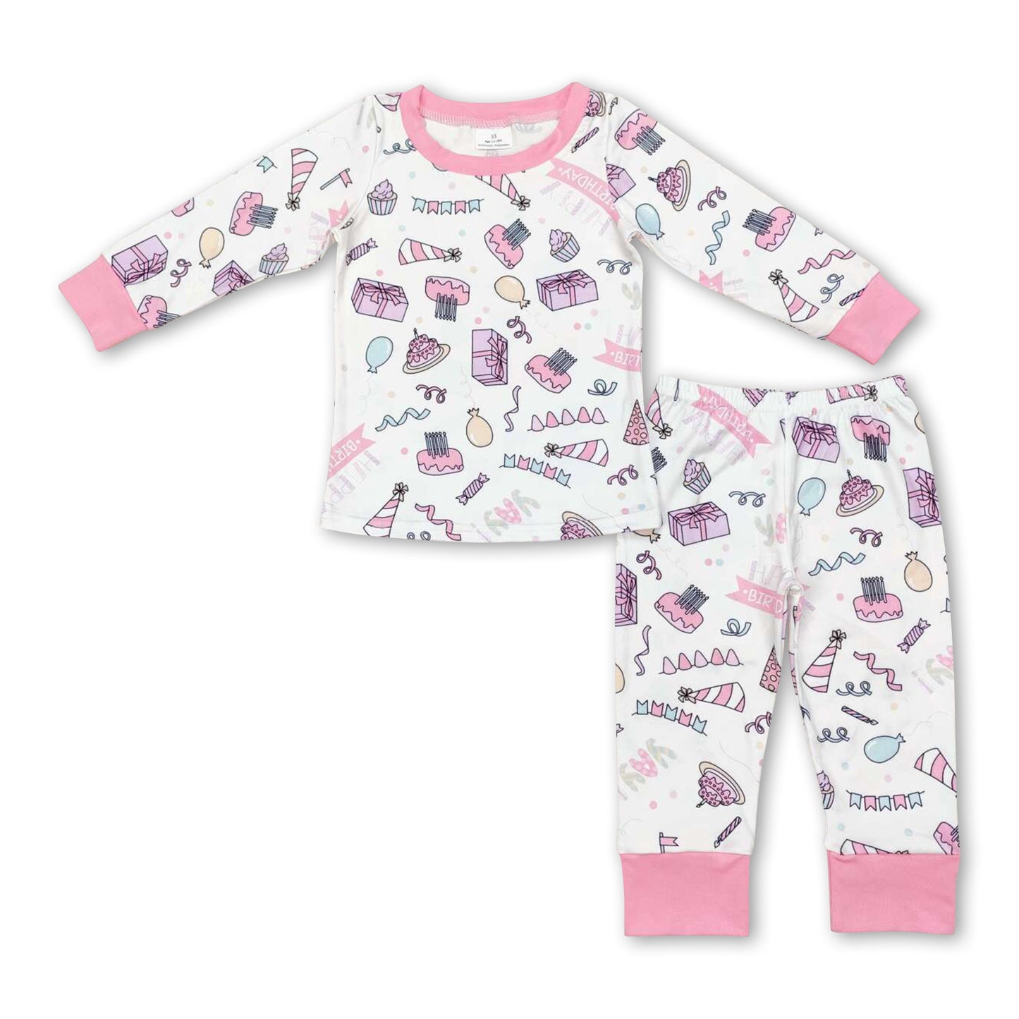 Pink long sleeves Happy birthday cake gift girls pajamas