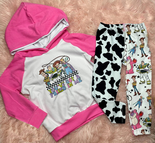 You've got a friend in me cow print toy kids hoodie set