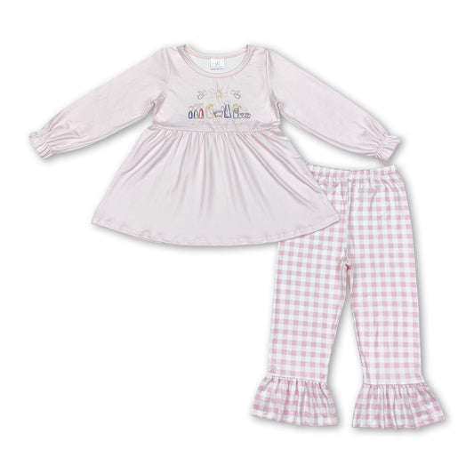 Pink nativity hope tunic plaid pants girls Christmas outfits