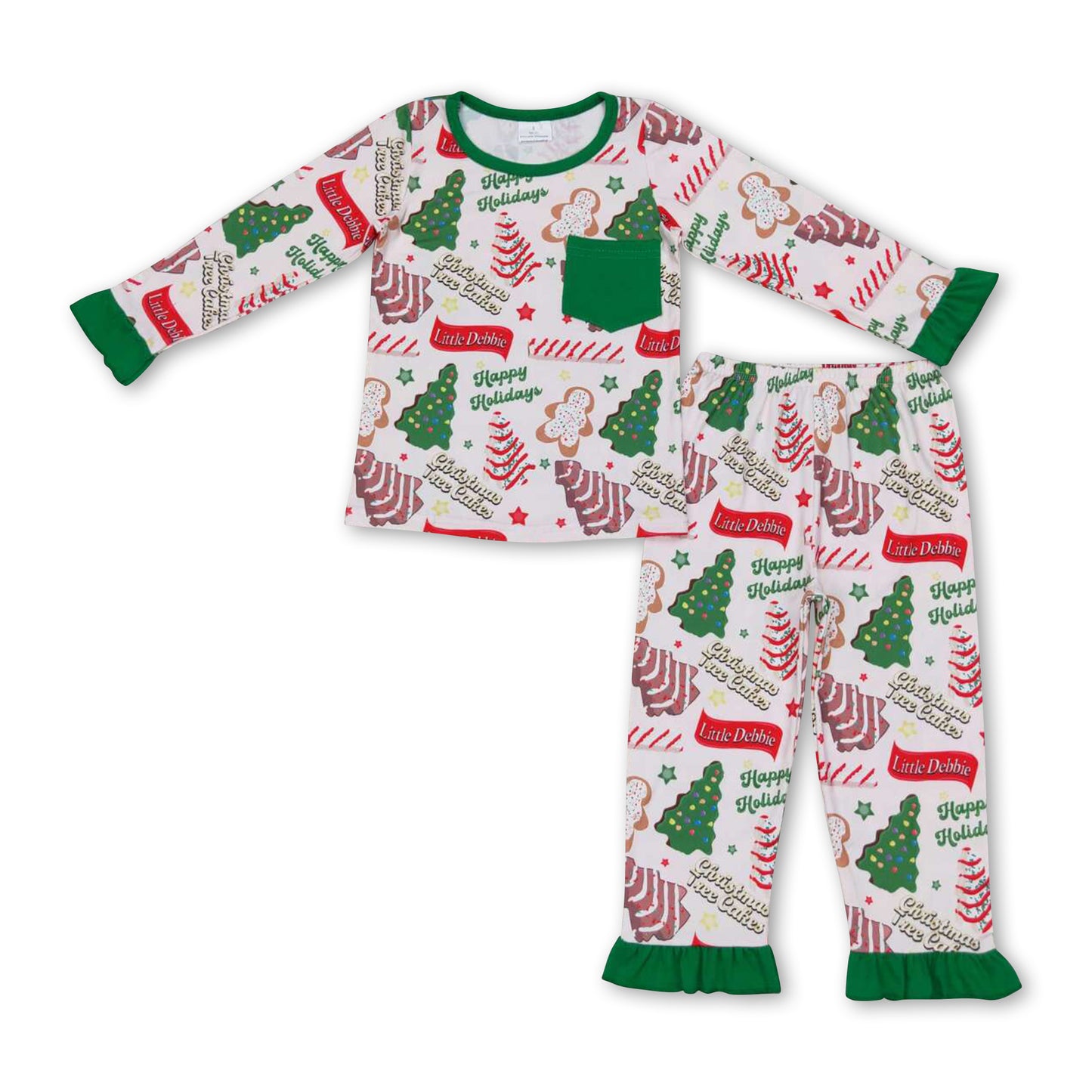 Long sleeves Christmas tree cake kids girls pajamas