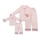 Pink leopard fur ruffle adult women button down pajamas